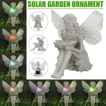 Flower Fairy Statuie RGB Lumina Solara Ornament Curte în aer liber de Decorare Gradina Rășină Înger Figura Sculptura Peisaj Decor